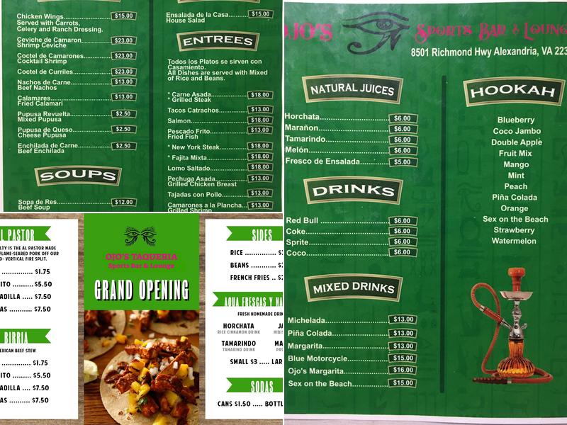 Ojo's Taqueria Menu