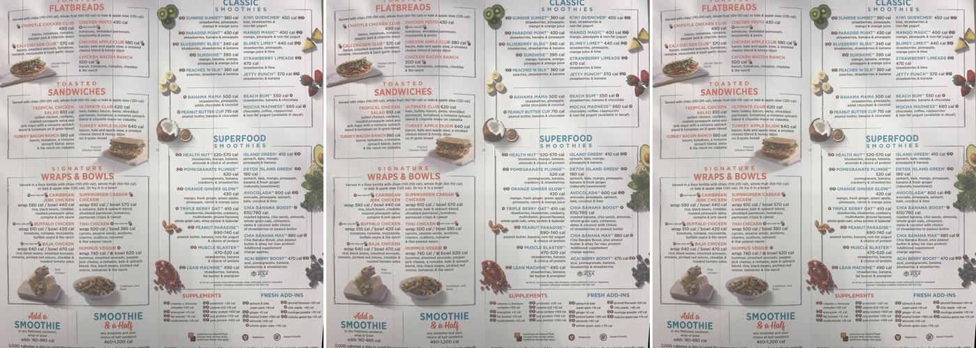 Tropical Smoothie Cafe Menu
