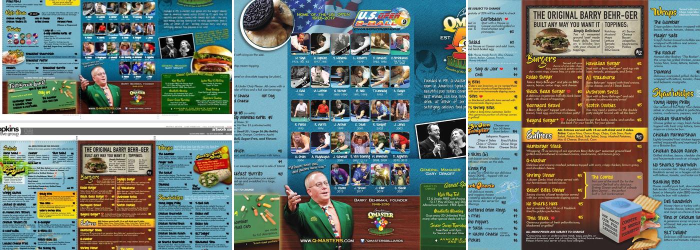 Q-Master Billiards Menu