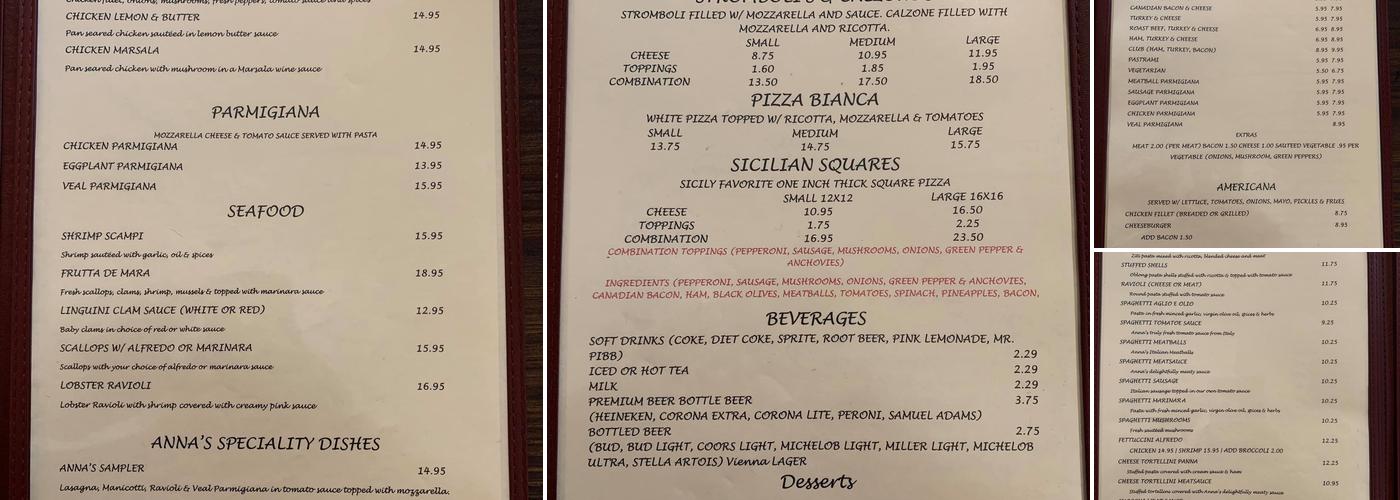 Annas pizza Menu