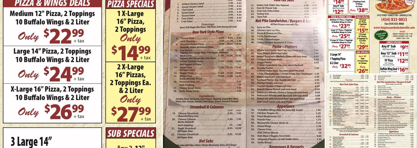 Fox Pizza & Subs Menu