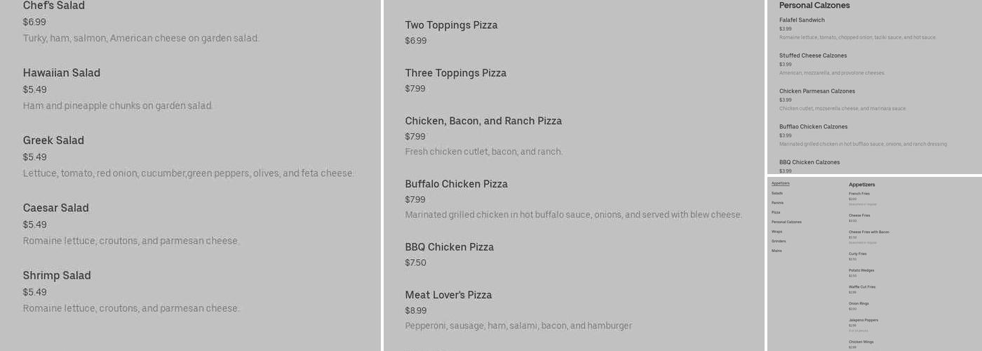 QUICK STOP CONVENIENCE Menu