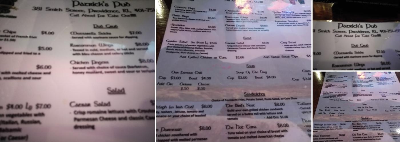 Patrick's Pub Menu