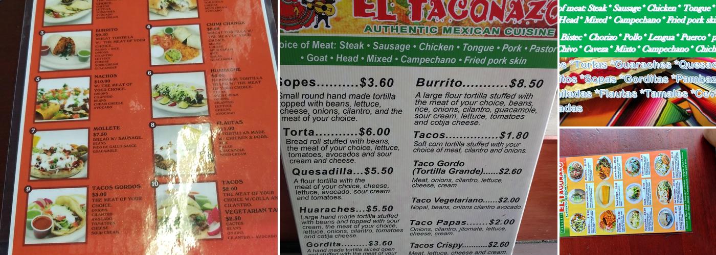 El Taconazo Menu