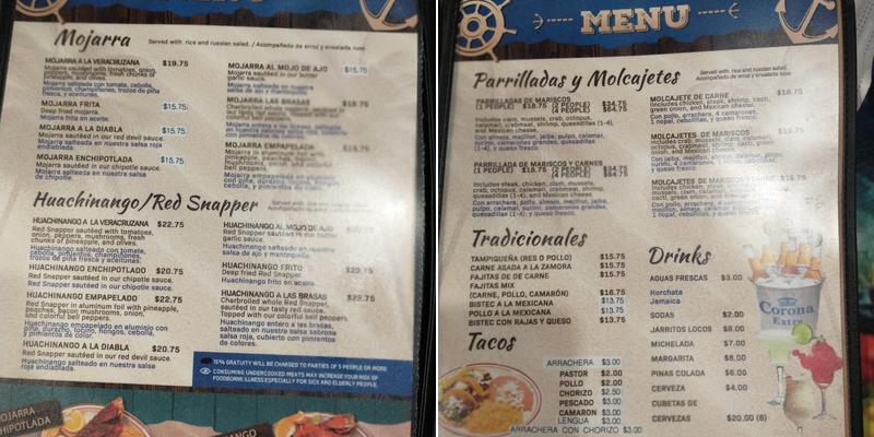 La Carreta Vieja Menu