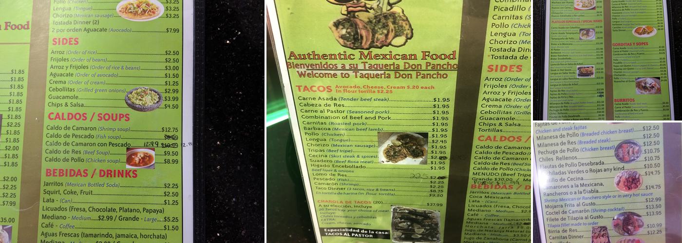 Super Taqueria Don Pancho Menu