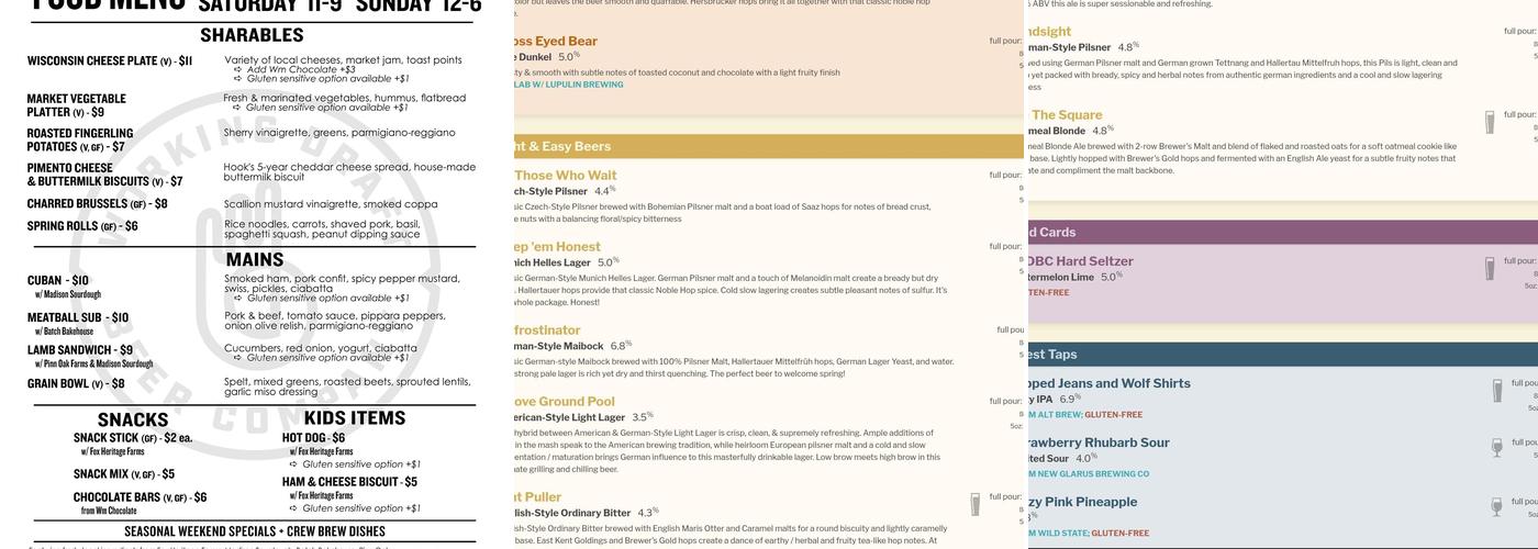 Working Draft Beer Company Menu