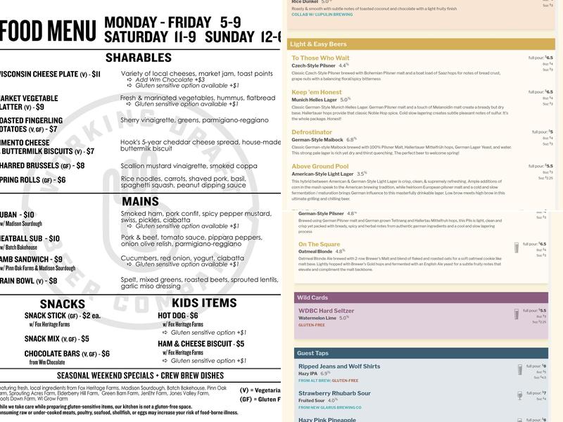 Working Draft Beer Company Menu