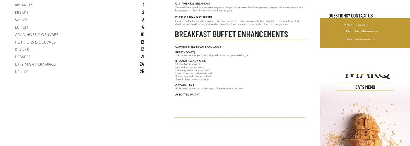 The Marq Supper Club, Banquet and Catering Menu