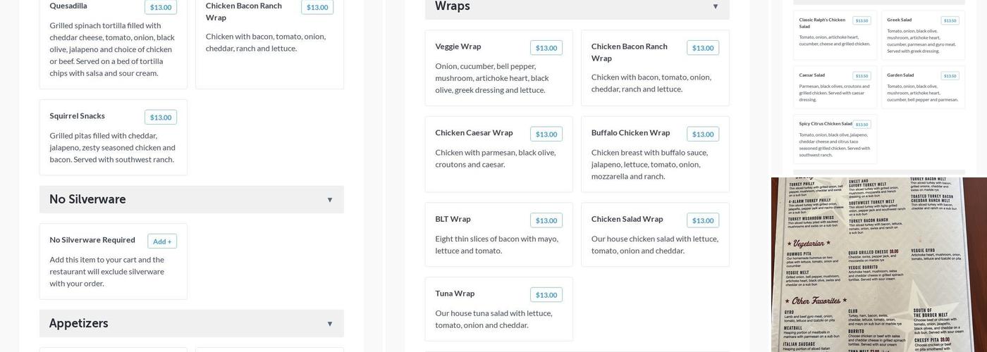 Ralph's Restaurant Menu