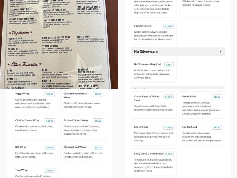 Ralph's Restaurant Menu