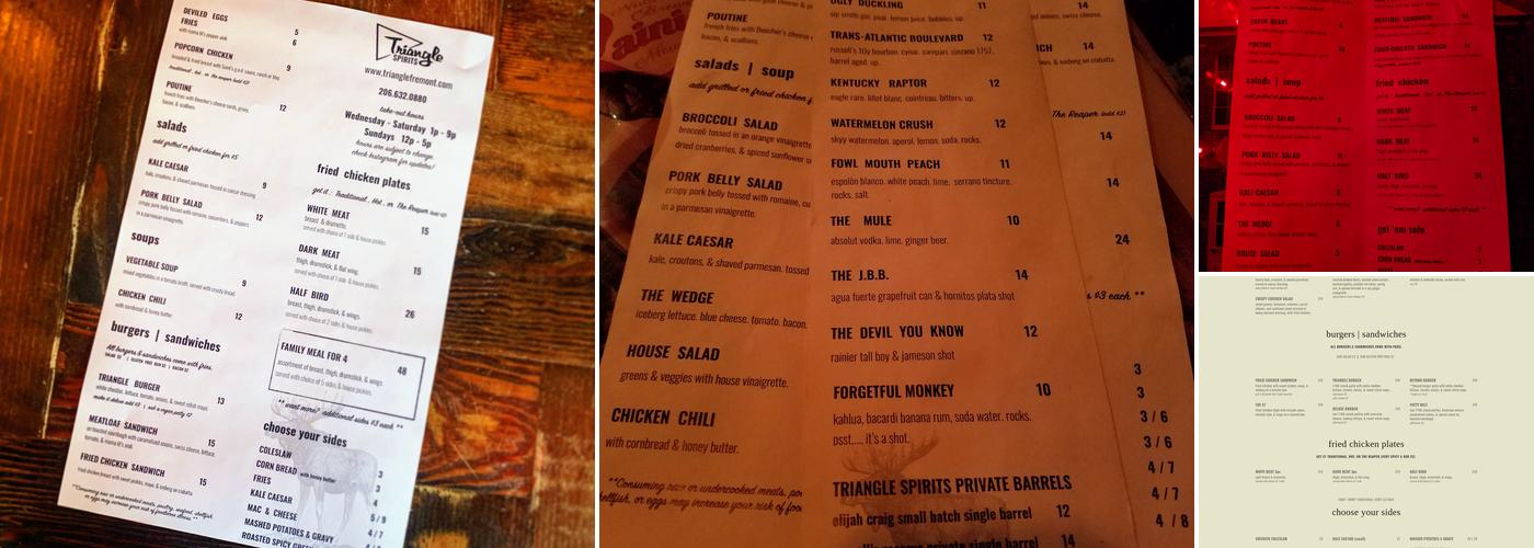 Triangle Spirits Menu