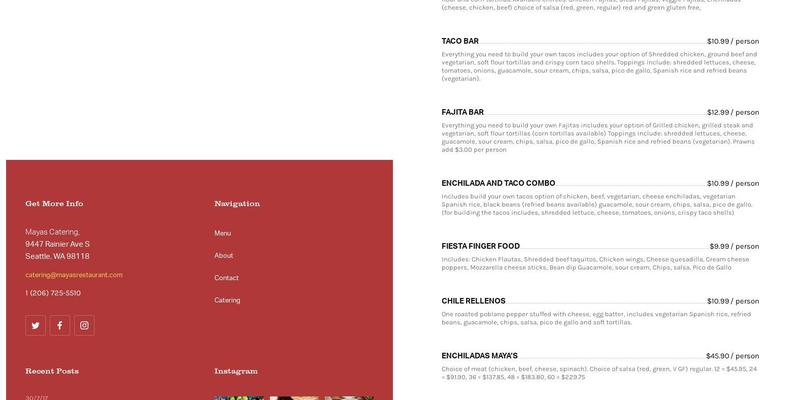 Maya's Fiesta Time Catering & Mobile Food Trucks Menu