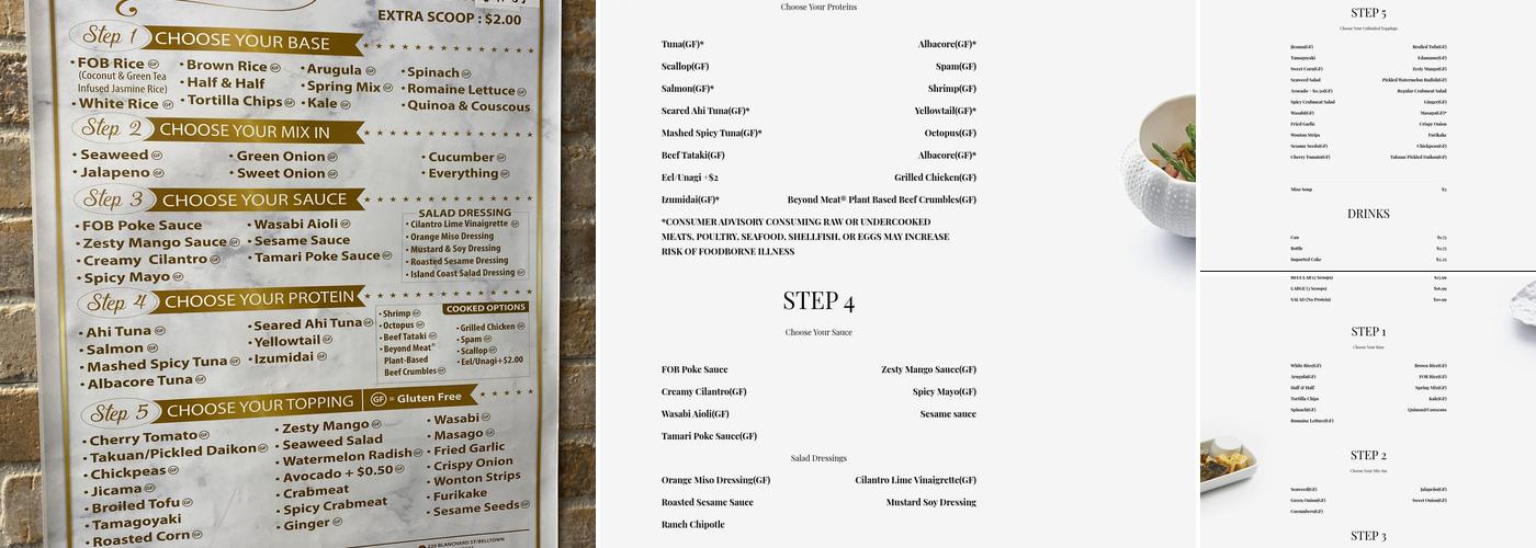 FOB Poke Bar Menu