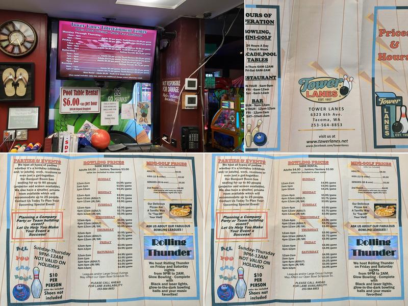 Tower Lanes Entertainment Center Menu