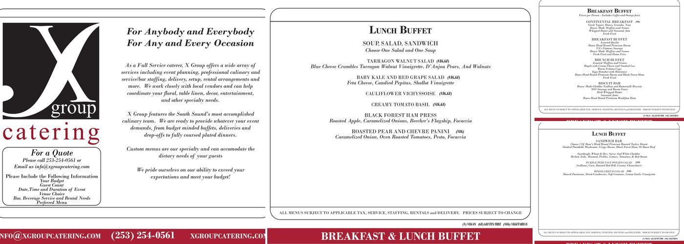 X Group Catering Menu