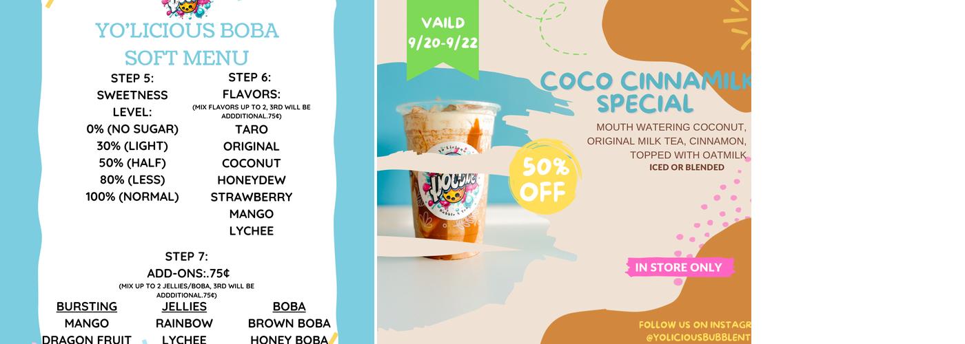 Yolicious BubblenTea Menu