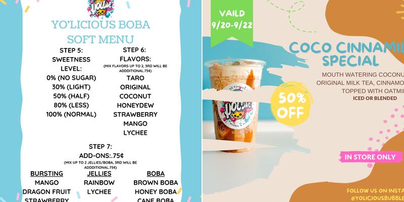 Yolicious BubblenTea Menu