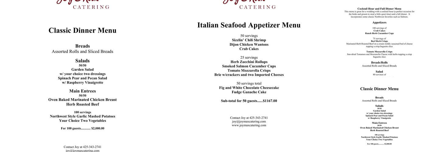 Joy's Affordable Catering Menu