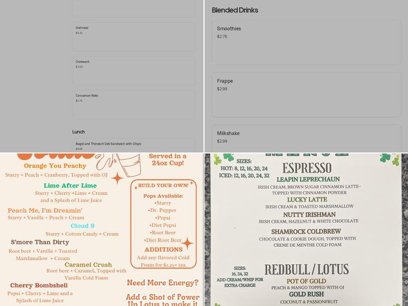 Shots 2 Go Espresso Menu