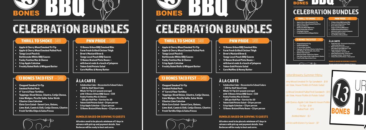 13 Bones Urban BBQ Menu