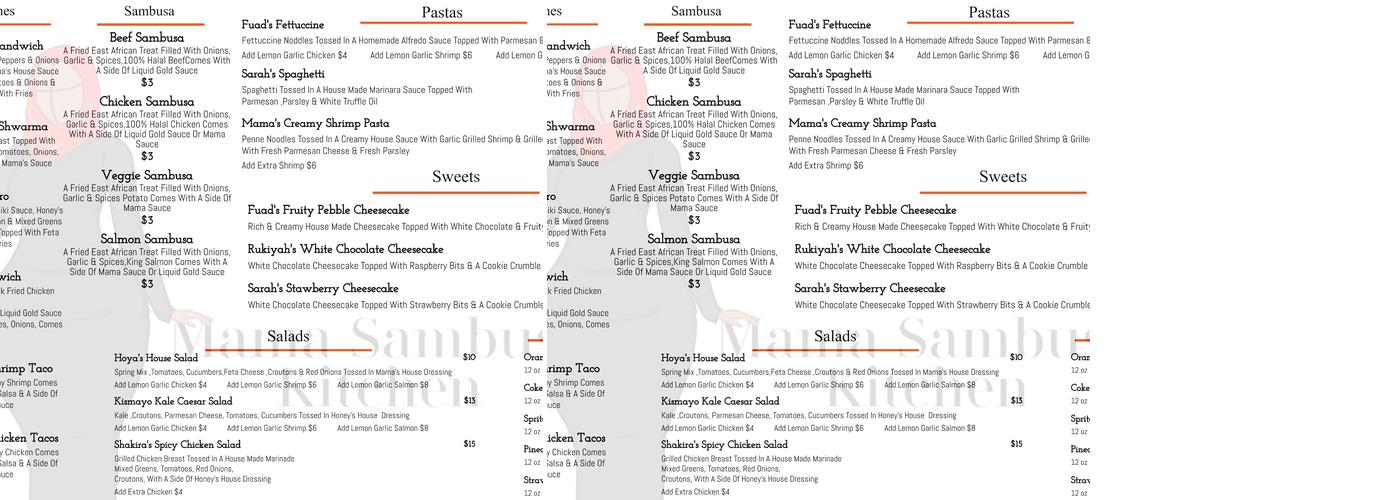 Mama Sambusa Kitchen Menu