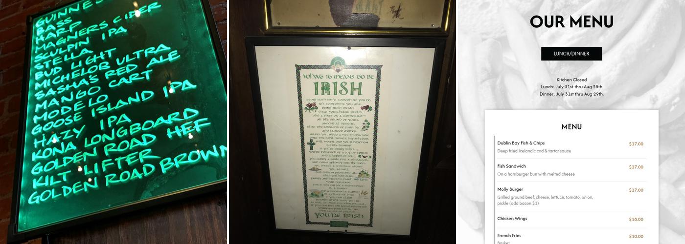 Molly Malone's Irish Pub Menu