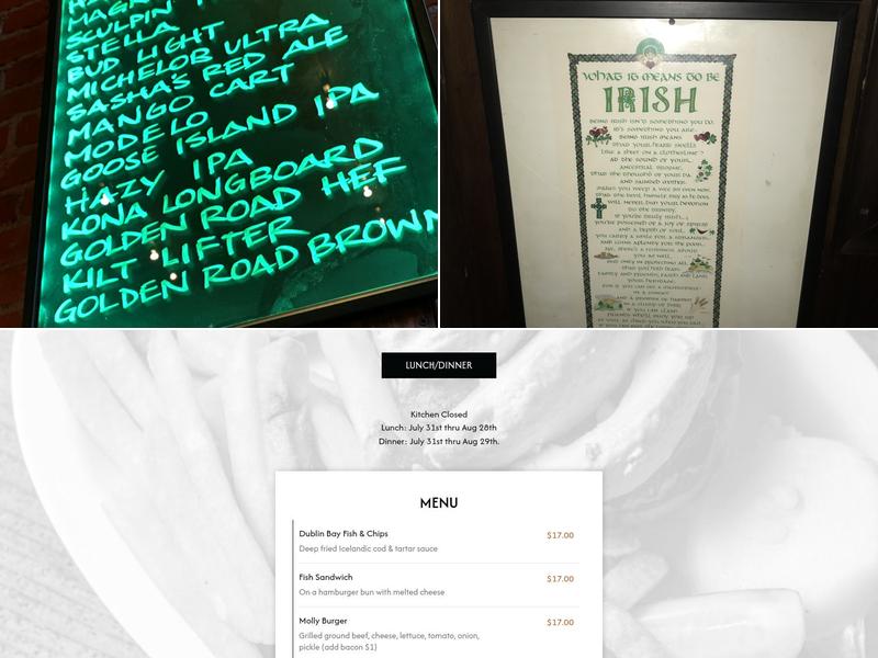 Molly Malone's Irish Pub Menu