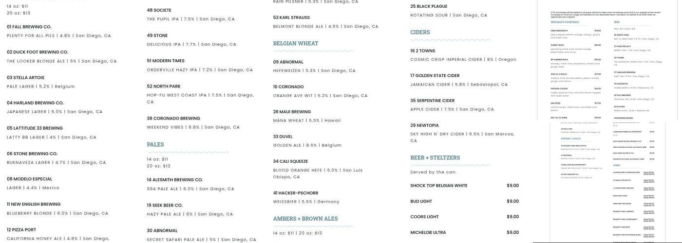 Draft South Mission Menu