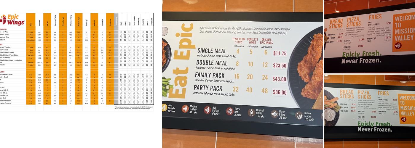 Epic Wings Menu