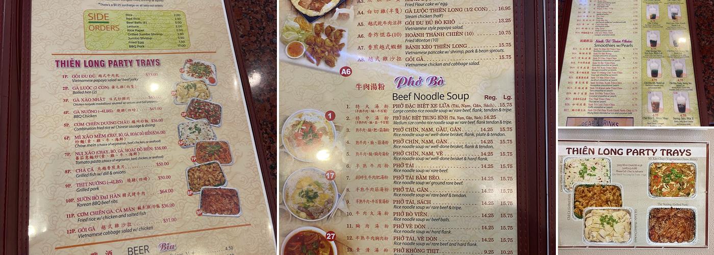 Thiên Long Restaurant Menu