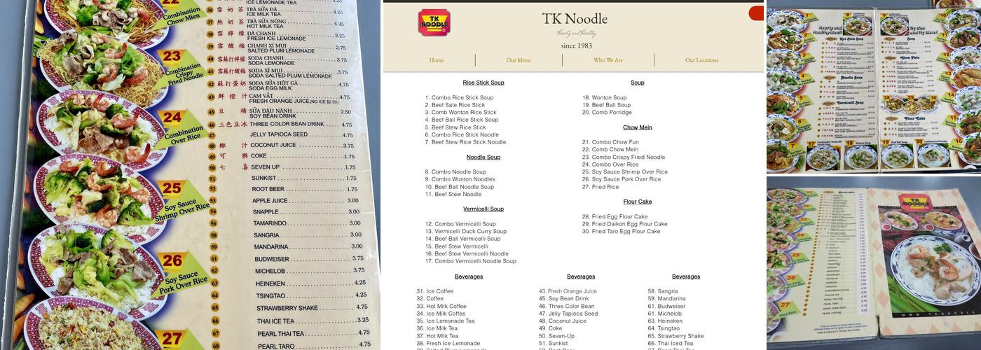 TK Noodle Menu