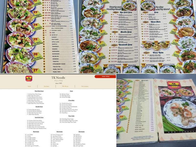 TK Noodle Menu