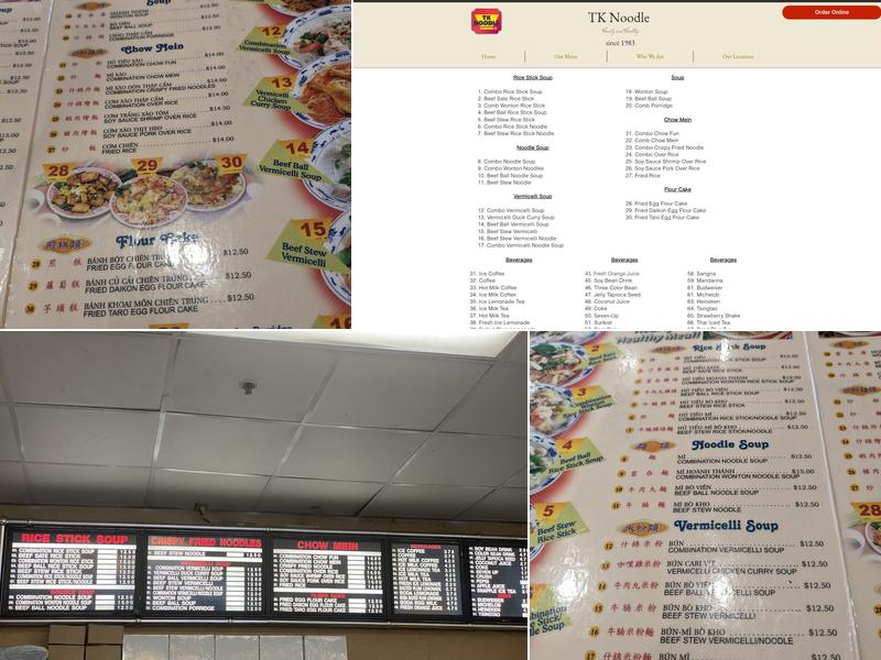 TK Noodle Menu
