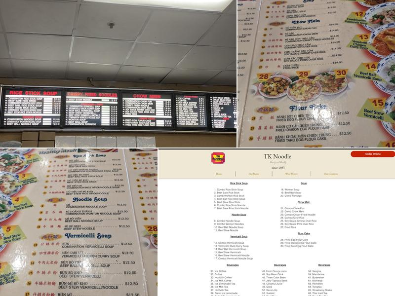 TK Noodle Menu