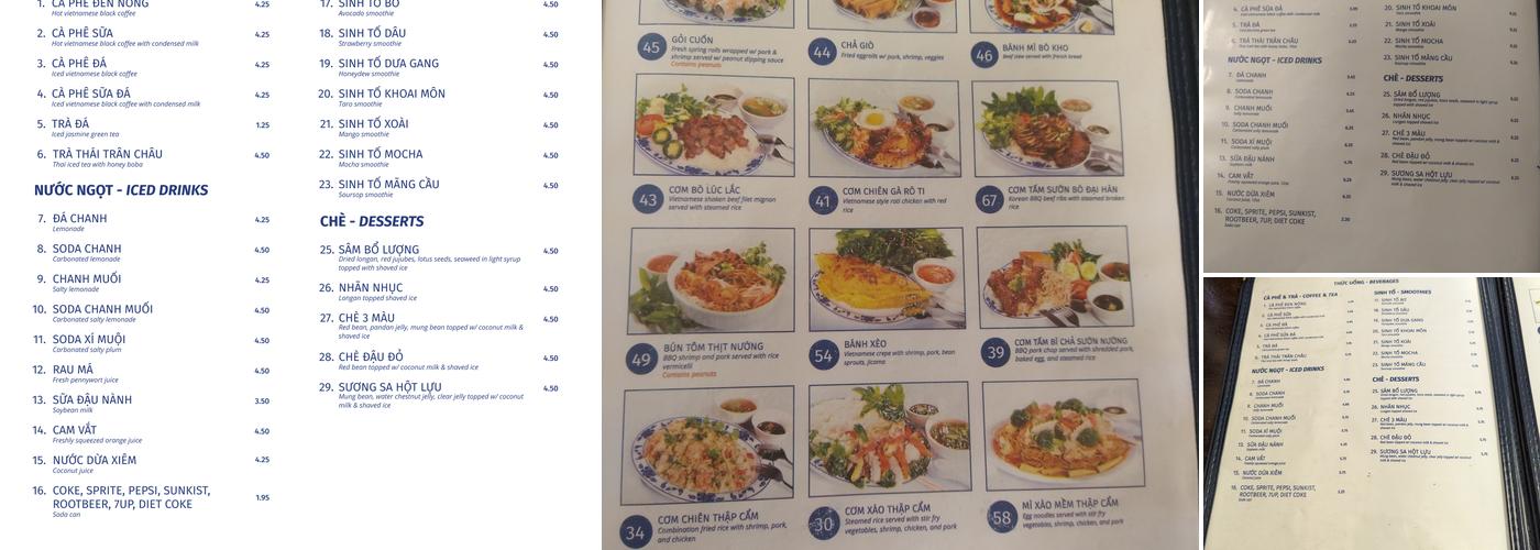 Phở Hương Vietnamese Restaurant Menu