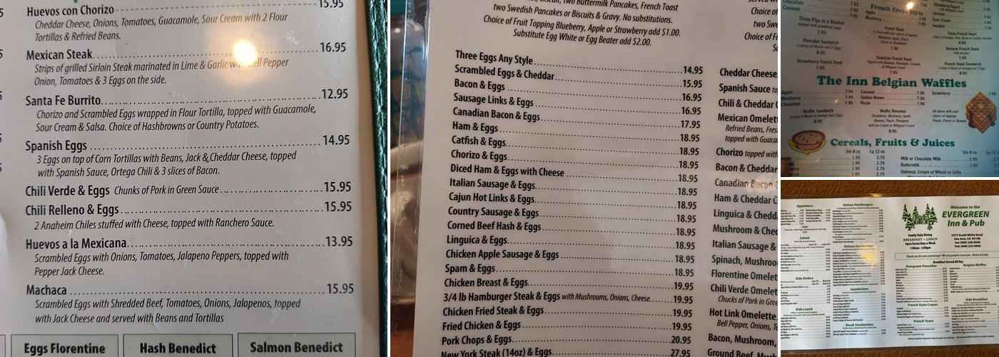 Evergreen Inn & Pub Menu