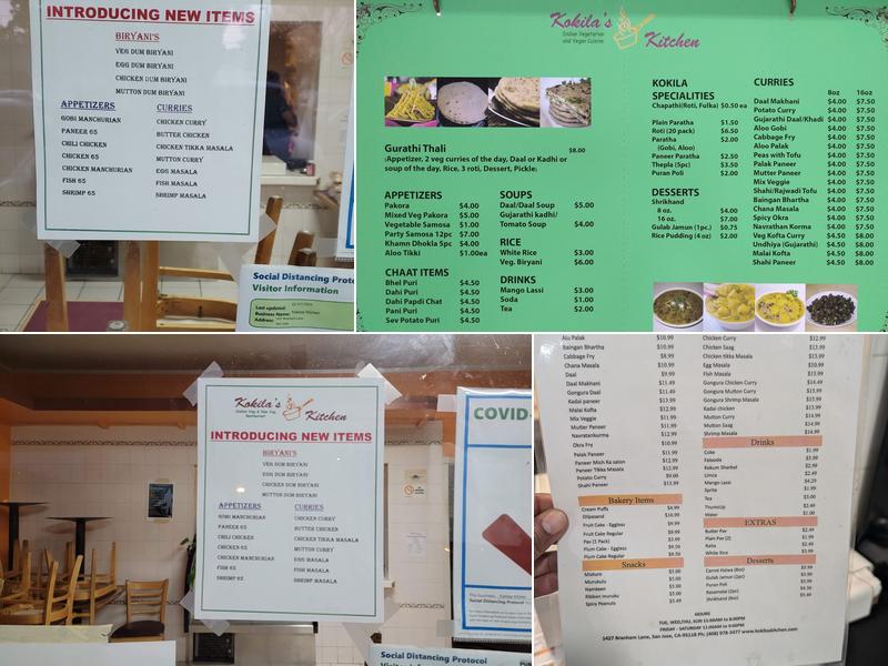 Kokila's Kitchen Menu