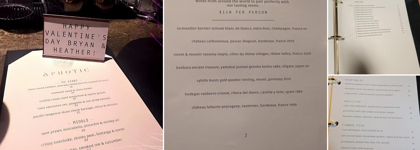 Aphotic Menu