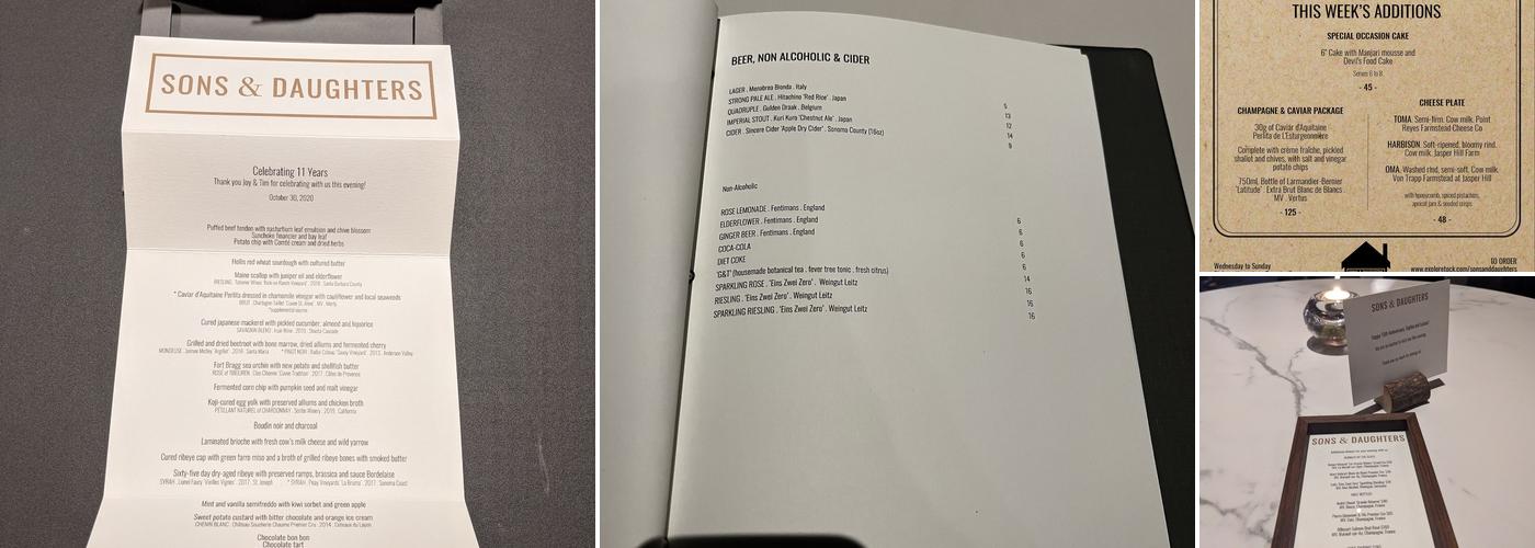 Sons & Daughters Menu