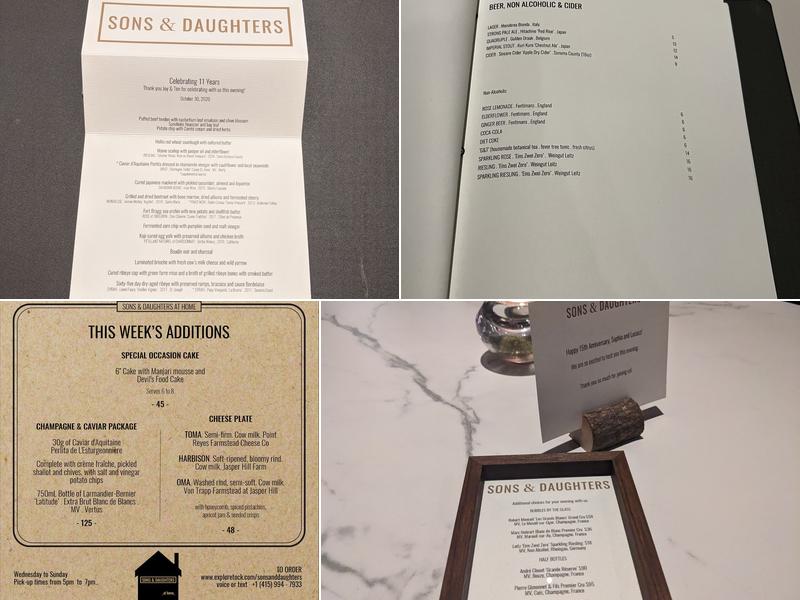 Sons & Daughters Menu
