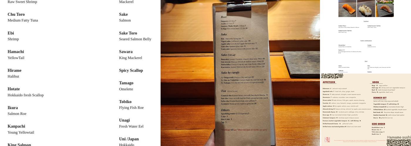 Hamano Sushi Menu