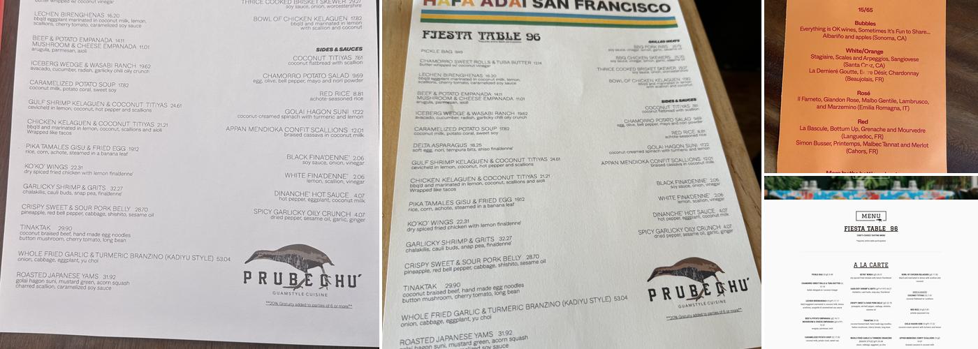 Prubechu Menu