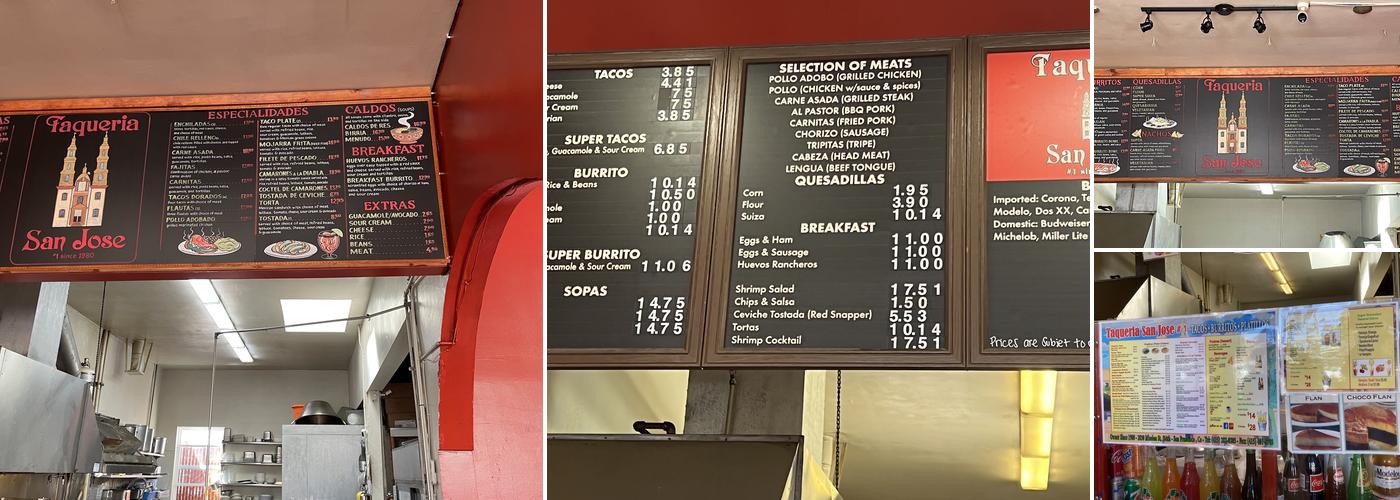 Taqueria San Jose Menu