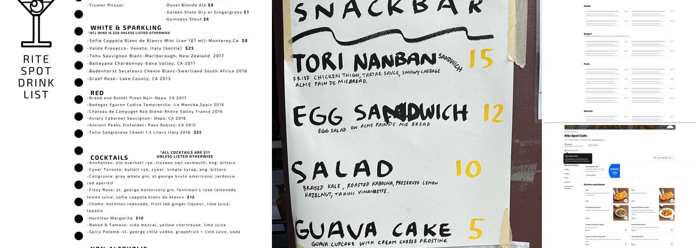 Rite Spot Cafe Menu