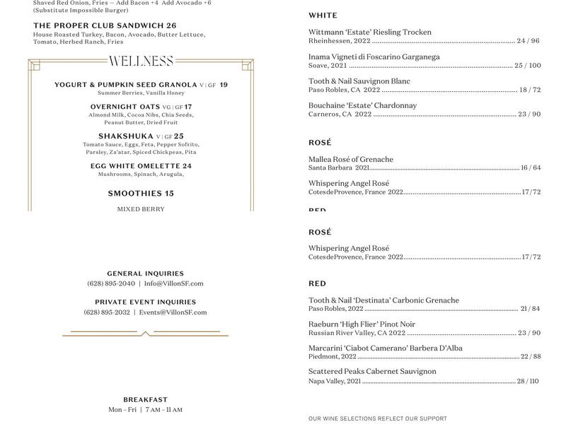 VILLON Menu
