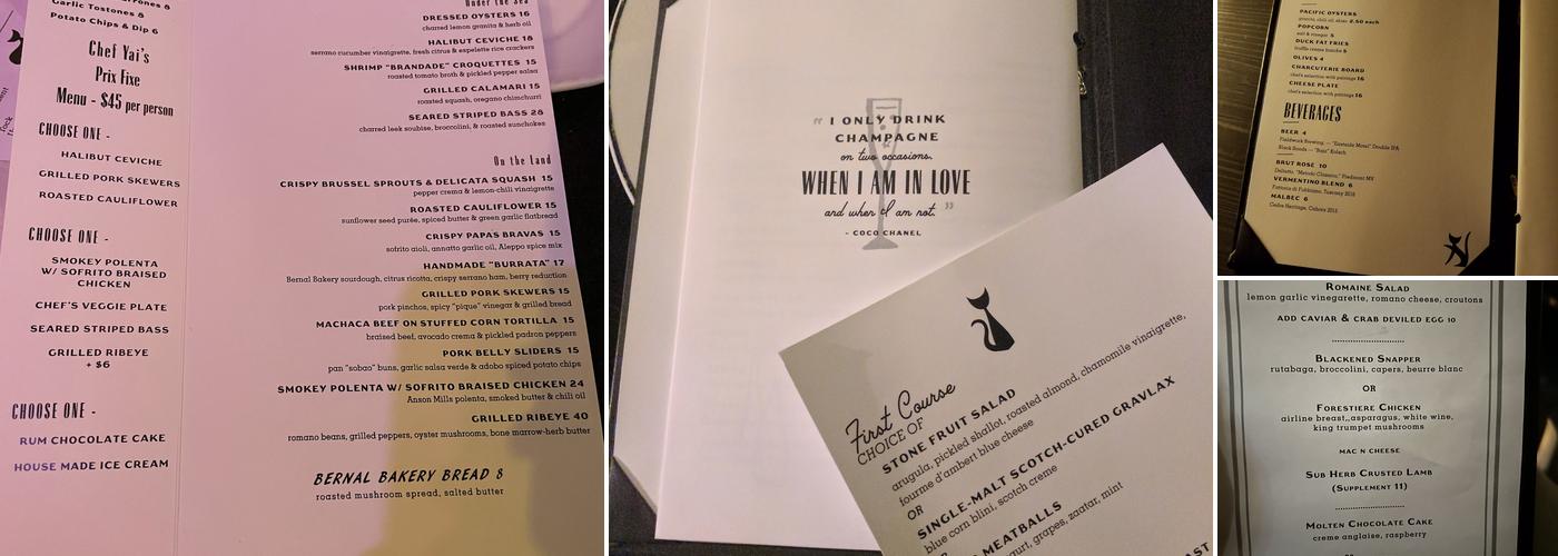 Black Cat Jazz Supper Club Menu