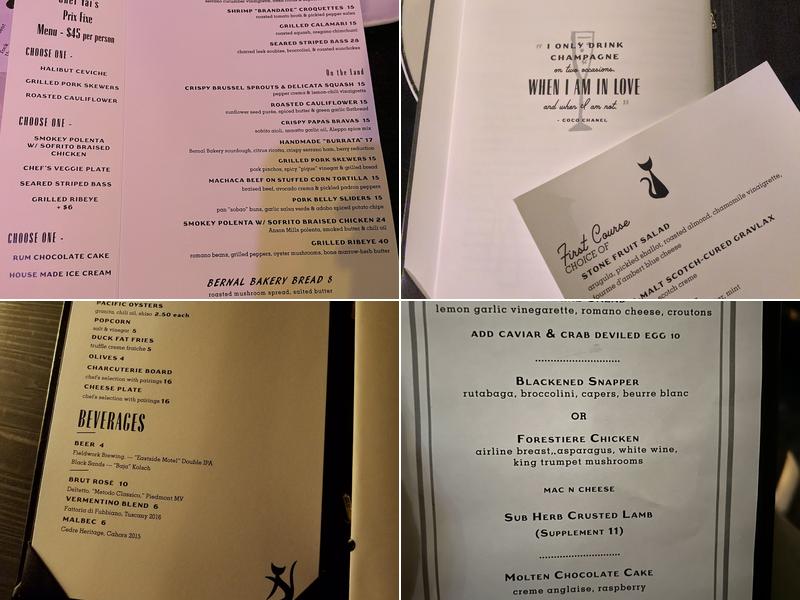 Black Cat Jazz Supper Club Menu