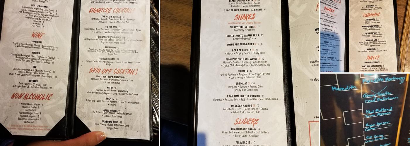 SPIN San Francisco Menu