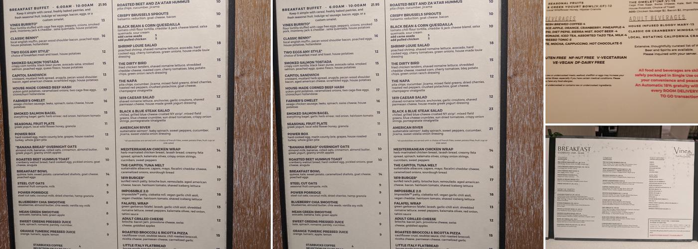 Vines Cafe Menu